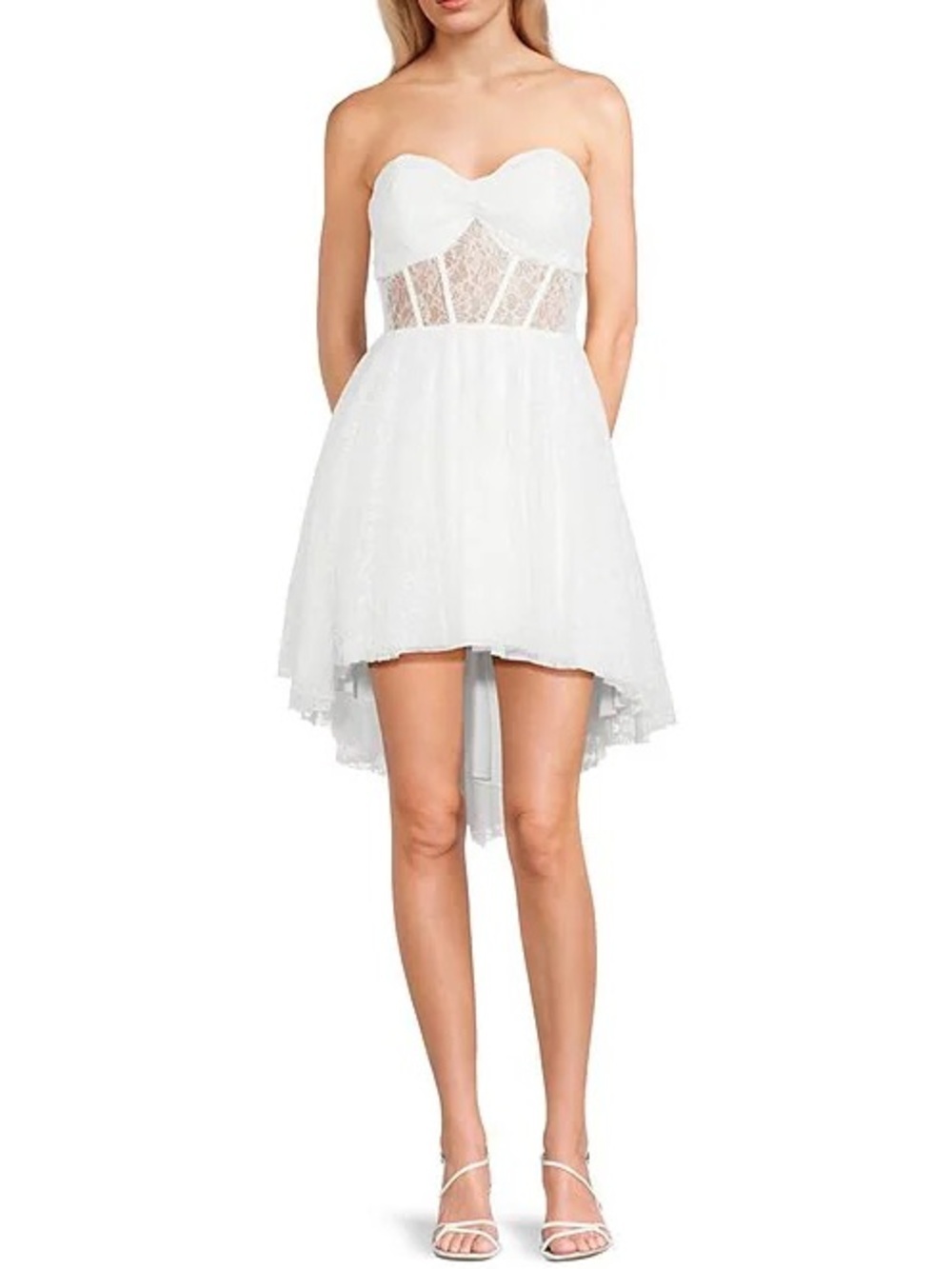 NWT White Strapless Lace Hi-Low Cocktail Dress